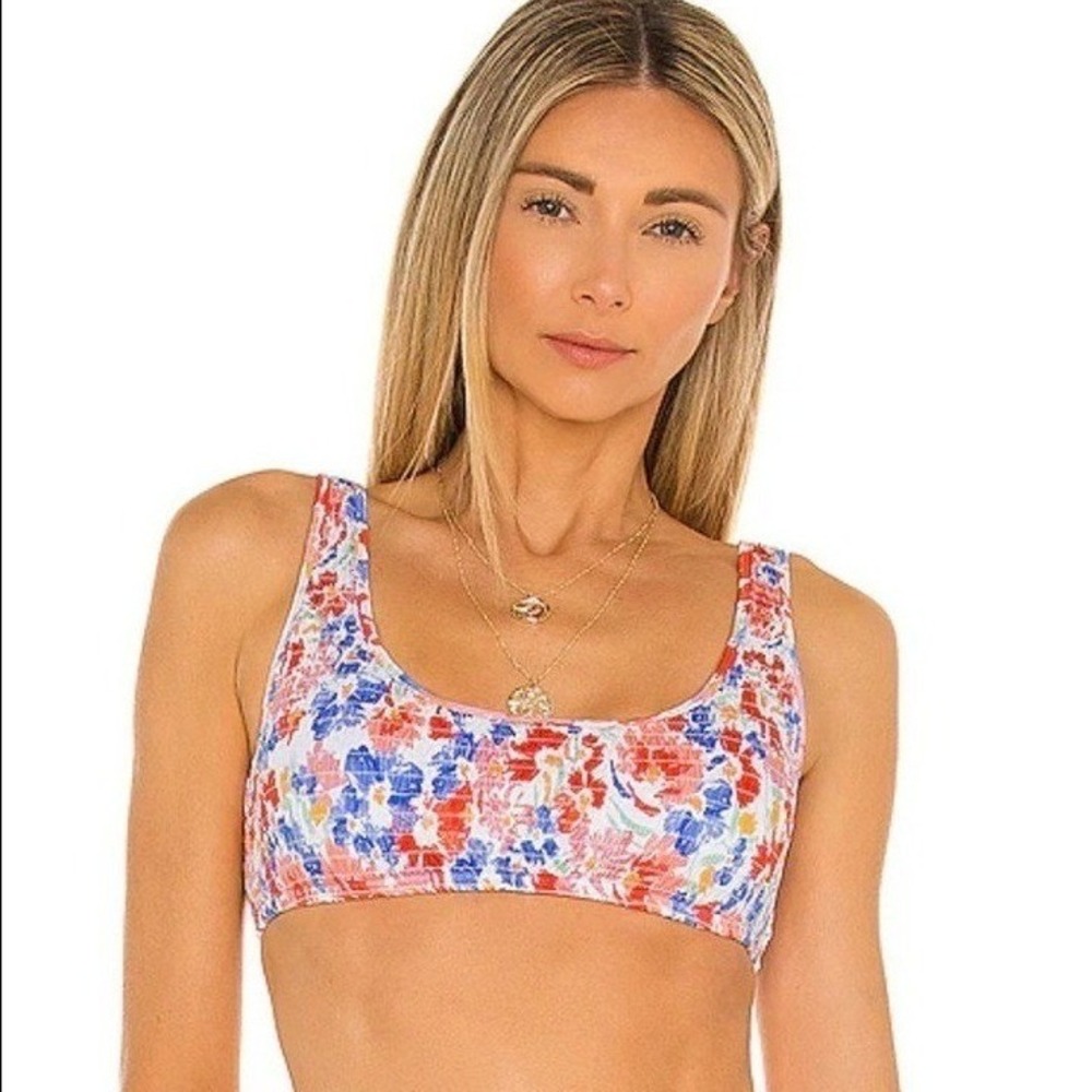 L*Space Izzy Smocked Bikini Top Size M Multicolor Floral‎ Bralette Swimwear NWT